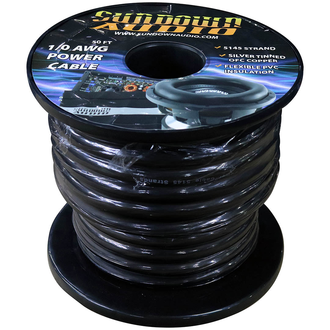 Sundown Audio 0AWGPOWERCABLEBK 1/0 AWG Power Cable Black – 50 ft.