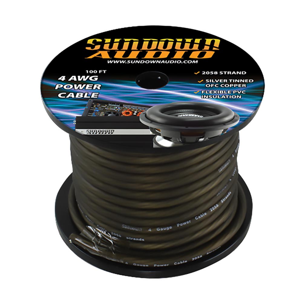 Sundown Audio 4AWGPOWERCABLEBK 4 AWG Power Cable Black – 100 Ft.