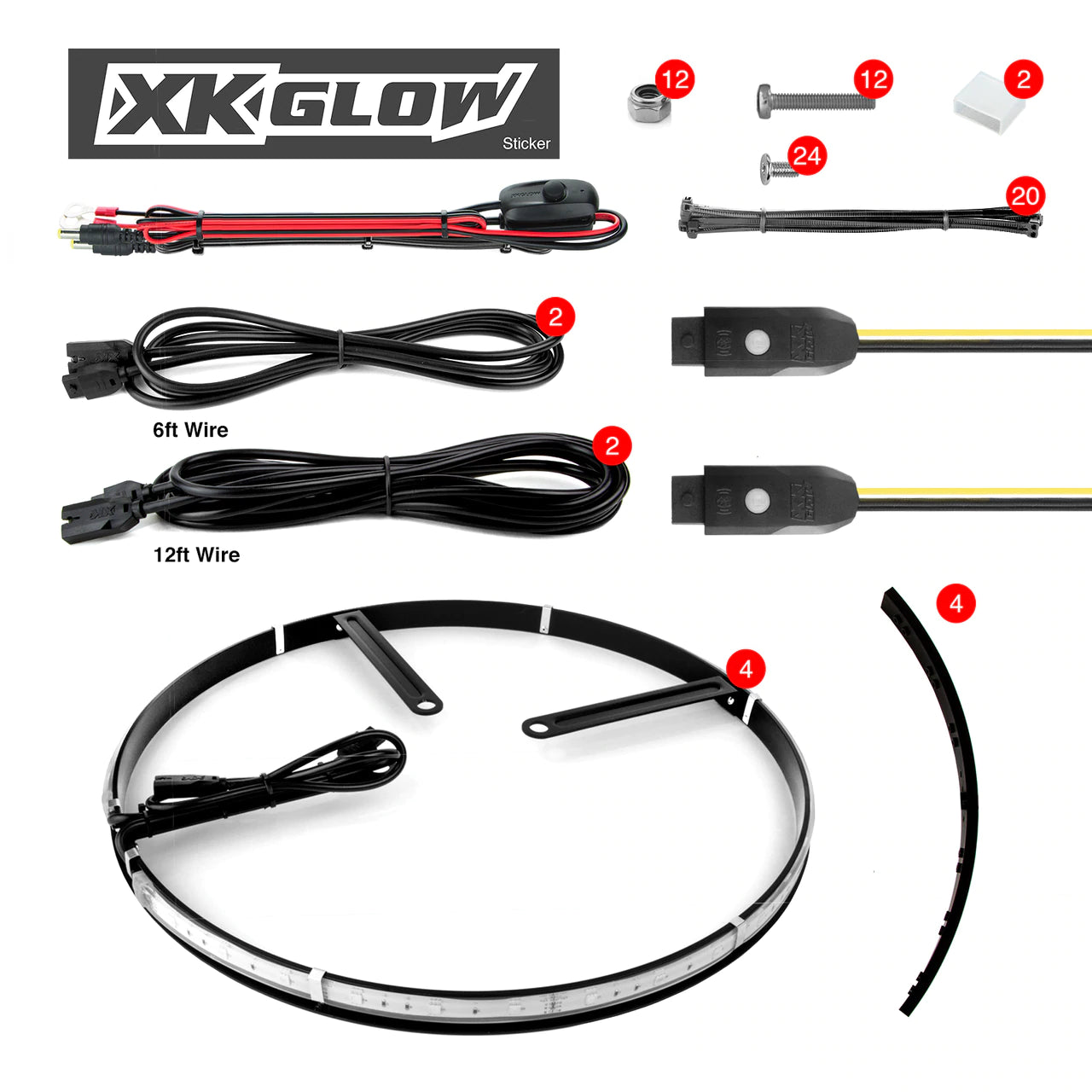 XKGLOW XK-WHEEL-KIT-AD 4pc 15-18 Adjustable Wheel Ring Light Kit XKchrome App controlled w/ Turn Signal Function