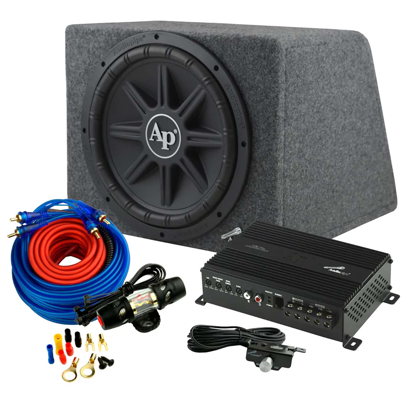 Audiopipe APSB12112PX Single 12″ Subwoofer Enclosure & Amplifier & Wiring Kit