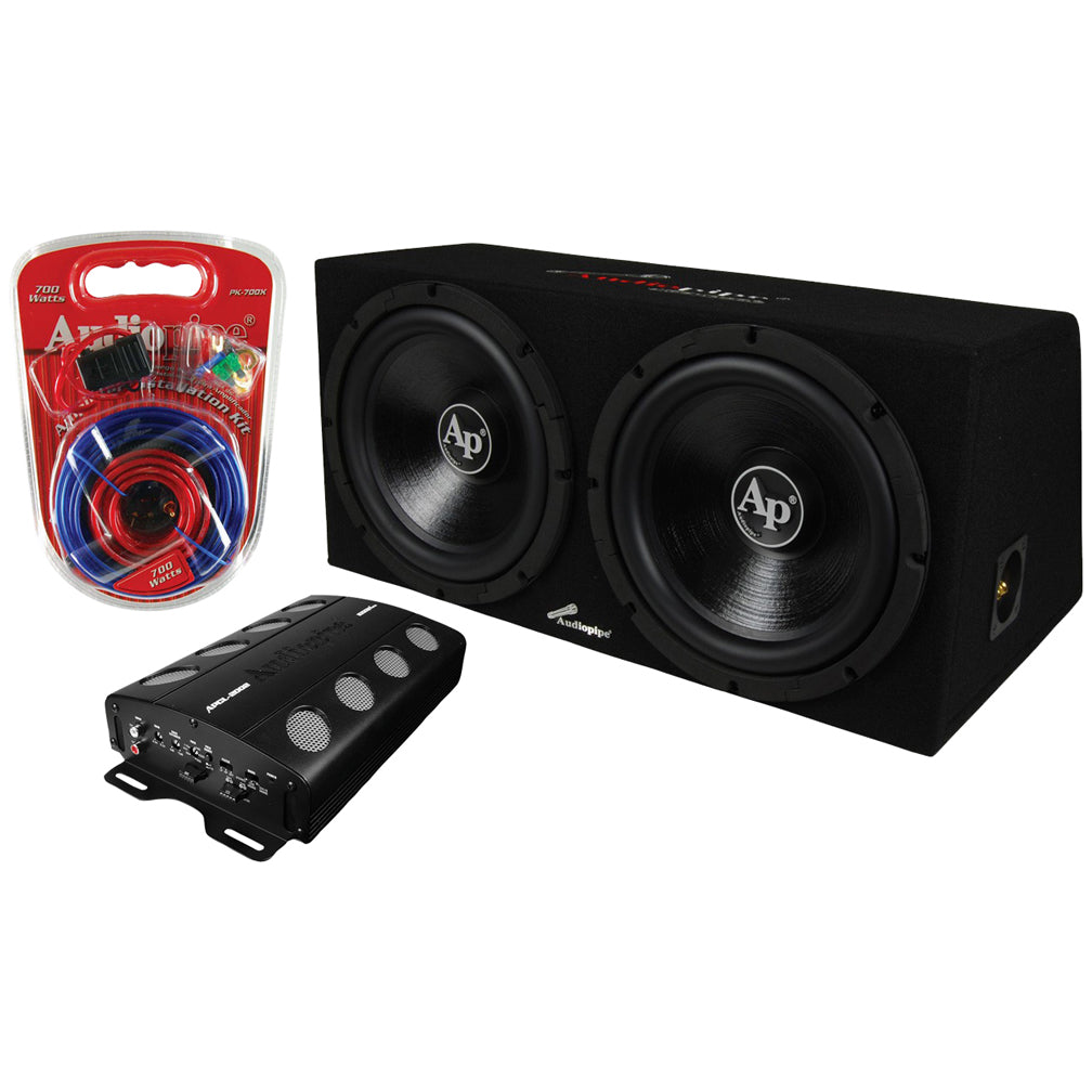 Audiopipe APSB1250CL Dual 12″ Subwoofer Enclosure & Amplifier & Wiring Kit