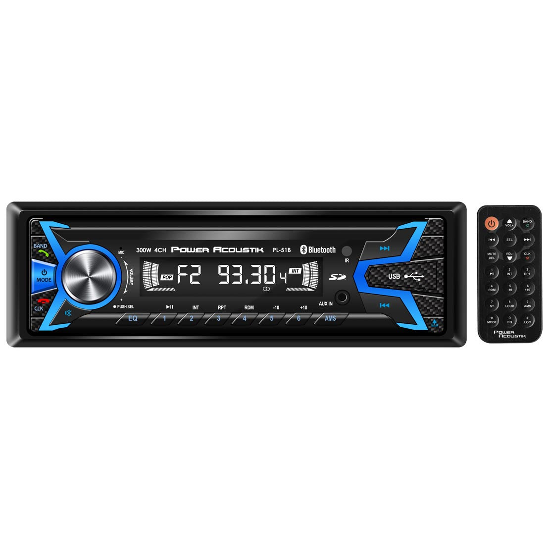 Power Acoustik PL51B 1-Din Bluetooth W/ Aux, Usb, Sd, & Remote Radio Car Audio