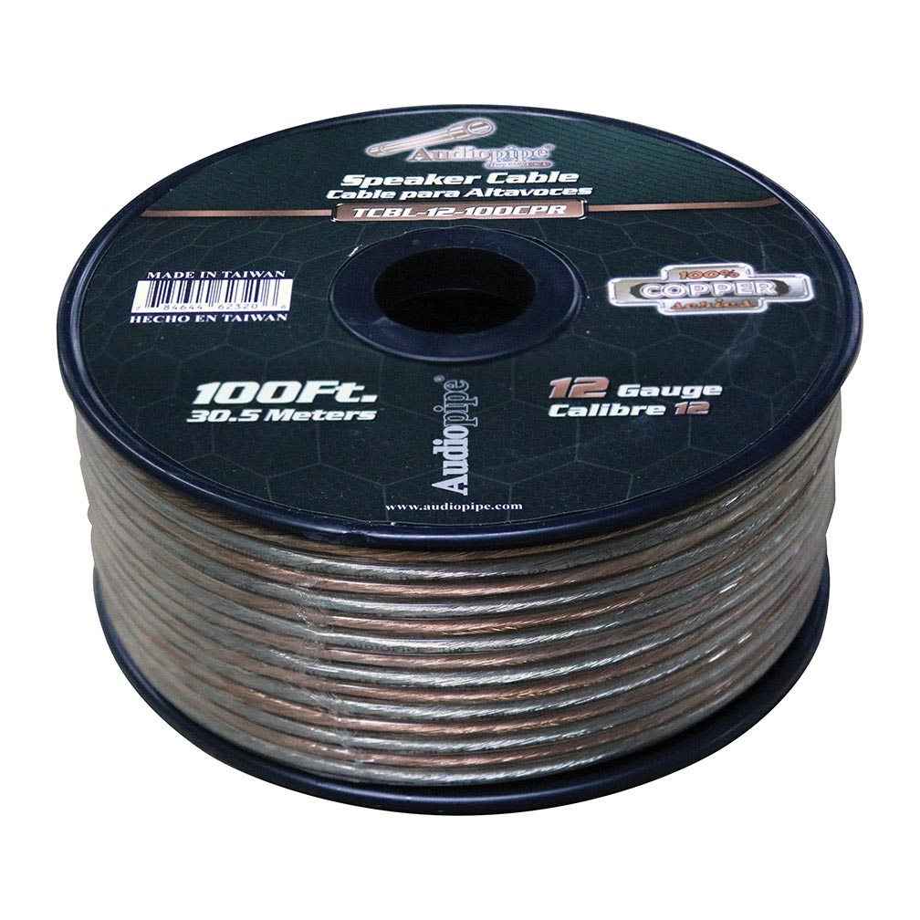 Audiopipe TCBL12100CPR 100% Copper Speaker Wire 12 Gauge 100 Ft Roll – Clear Pvc