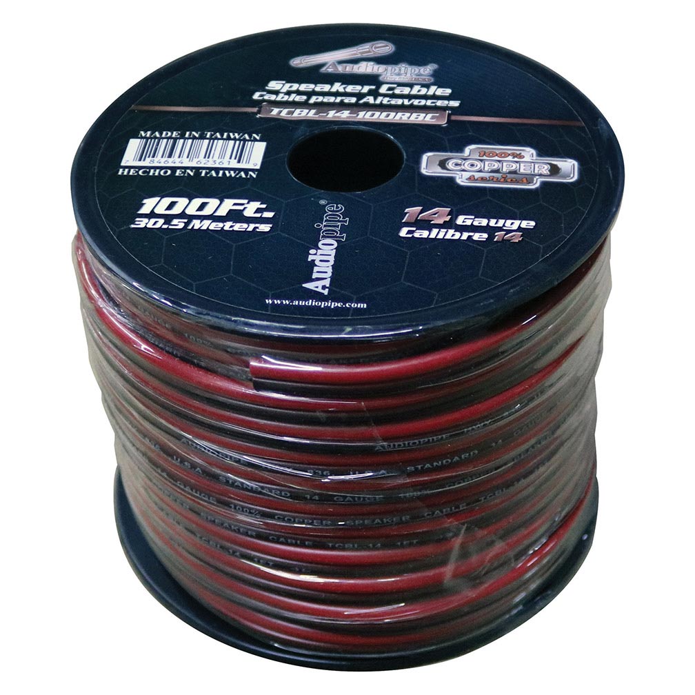 Audiopipe TCBL14100RBC 100% Copper Speaker Wire 14 Gauge 100 Ft Roll – Red/Black
