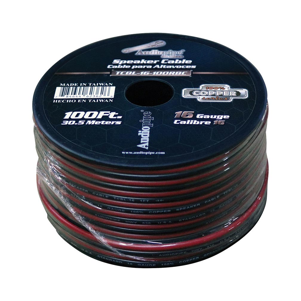Audiopipe TCBL16100RBC 100% Copper Speaker Wire 16 Gauge 100 Foot Roll Red/Black