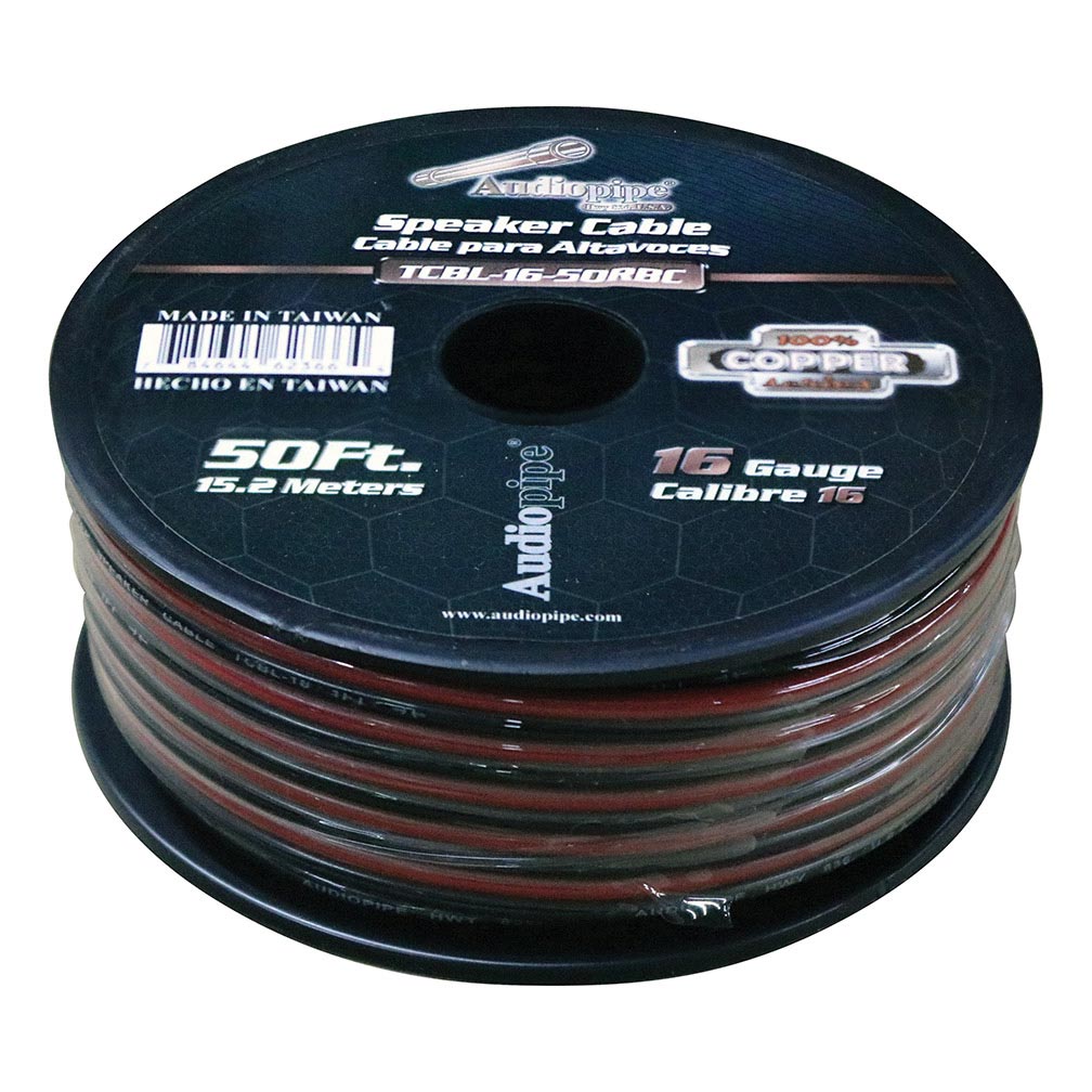 Audiopipe TCBL1650RBC 100% Copper Speaker Wire 16 Gauge 50 Foot Roll – Red/Black