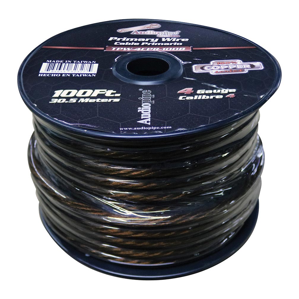 Audiopipe TPW4CPR100B 100% Copper Power Wire 4 Gauge 100 Foot Roll – Black