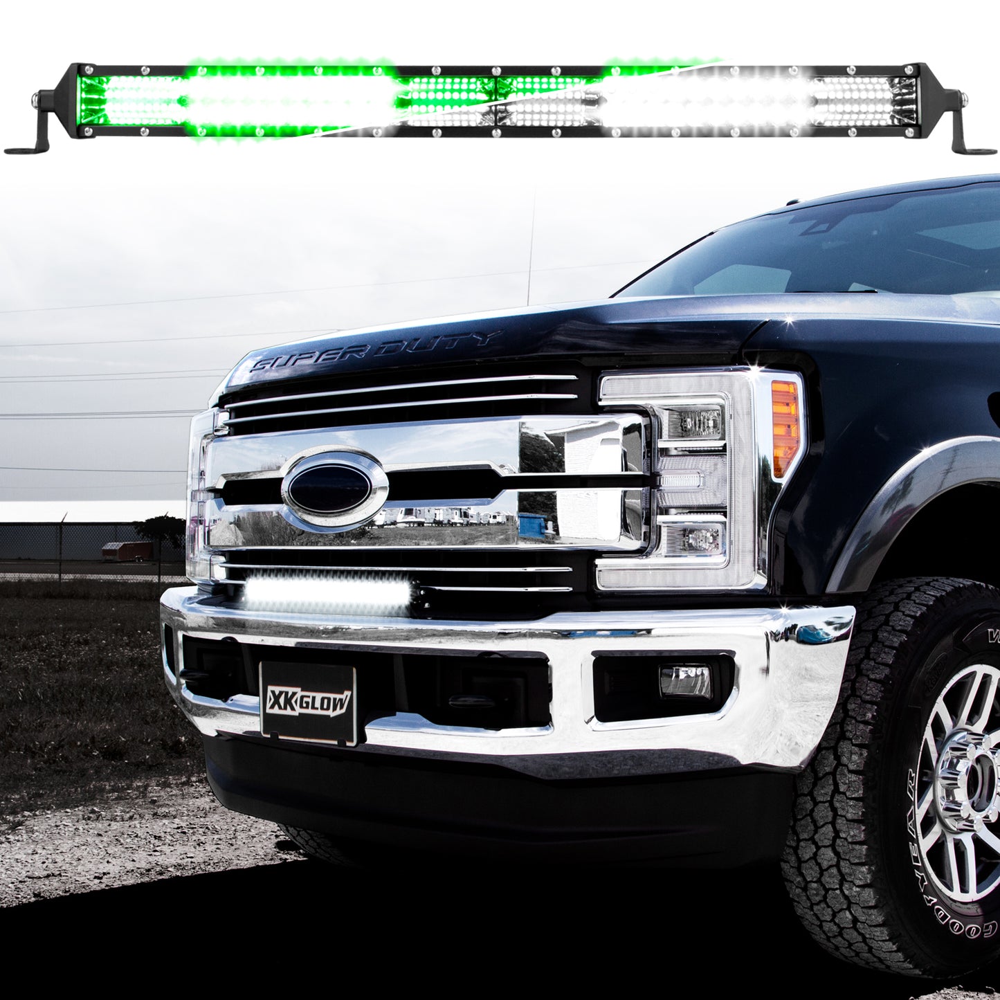 XKGLOW XK063020 20 2-in-1 LED Light Bar w/ Pure White and Hunting Green Flood and Spot Work Light w/ Free Wiring Harness and 3 Year Warranty