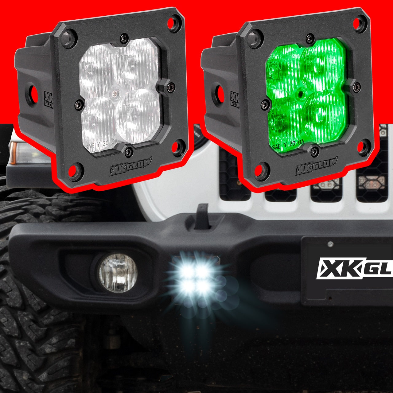 XKGLOW XK065002-S-KIT 2pc Flush Mount XKchrome 20w LED Cube Light with RGB Accent Light Kit w/ Controller- Spot Beam